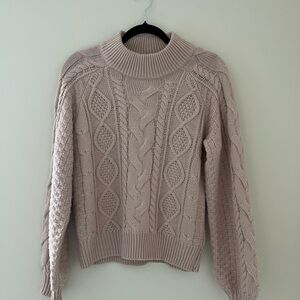 Elegant Cable Knit Turtleneck Sweater - Light Pink